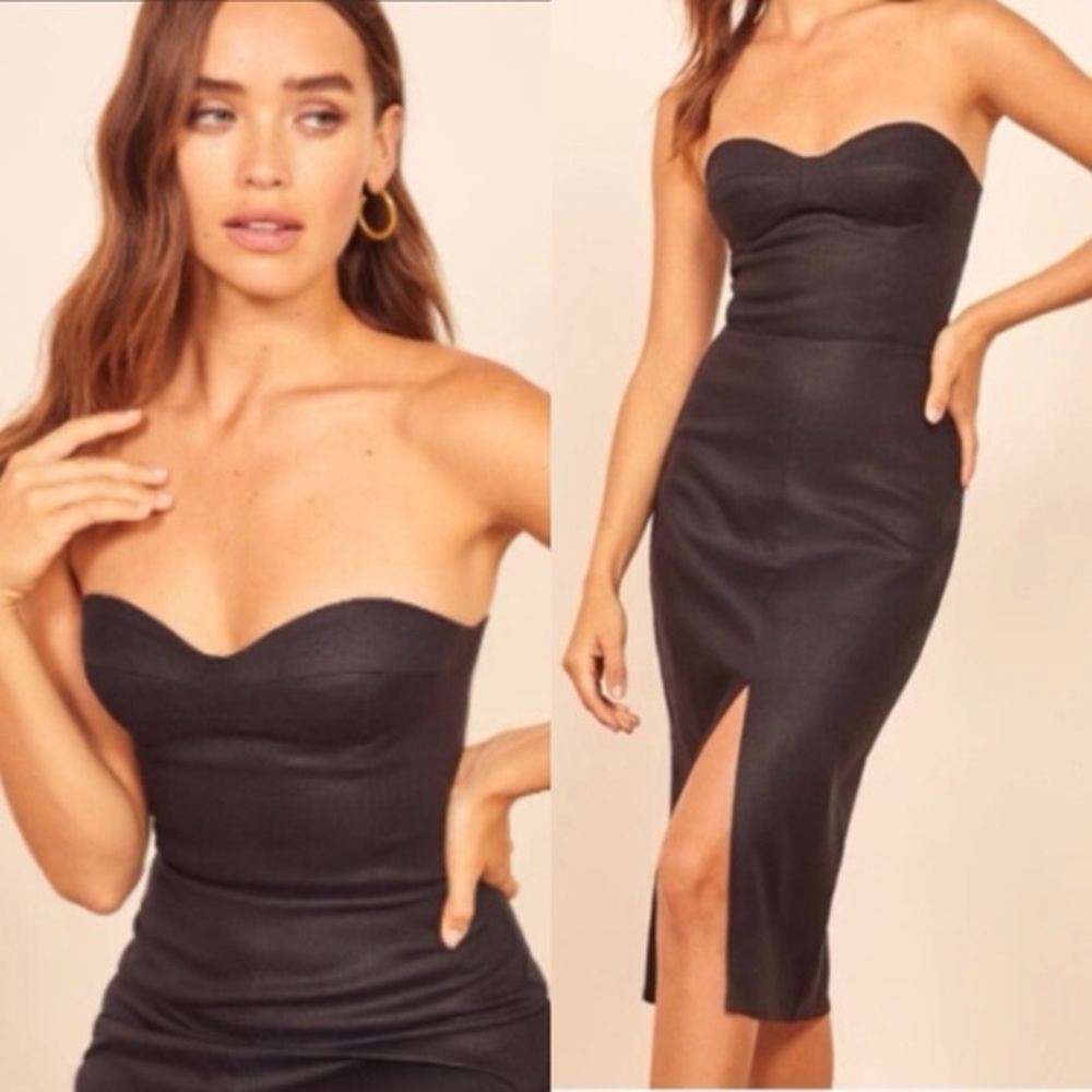 Reformation Black Linen Strapless Oboe Dress Size 0